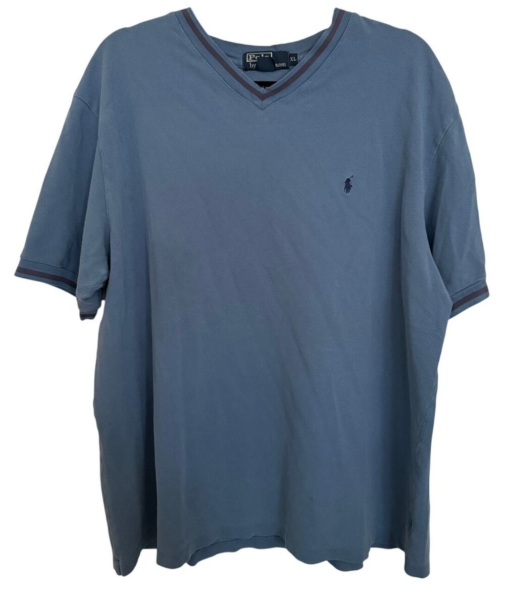 Polo By Ralph Lauren Blue Short Sleeve Knit V-Neck Mens Top Embroidered Pony XL